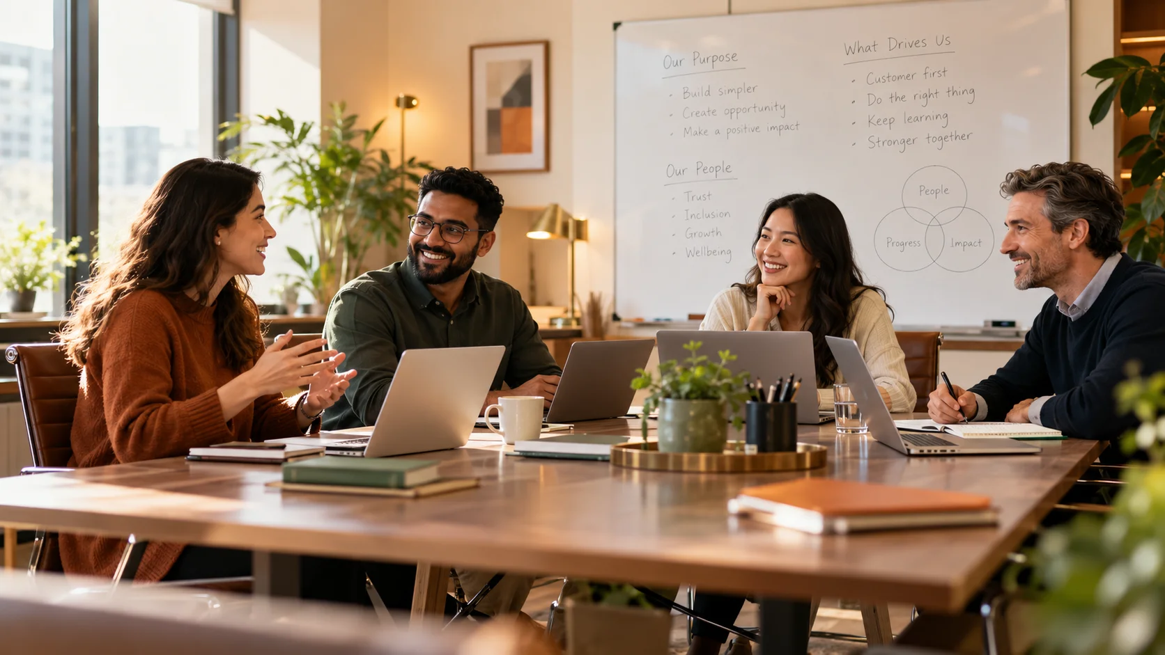 A small team around a table in a bright office