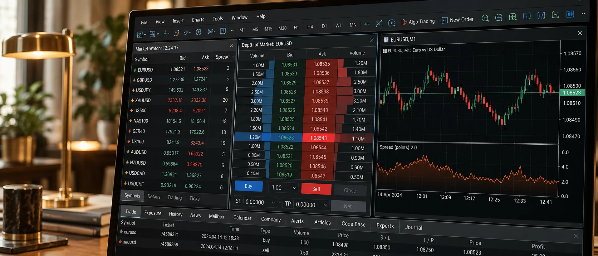 MetaTrader 5 Depth of Market and a spread chart