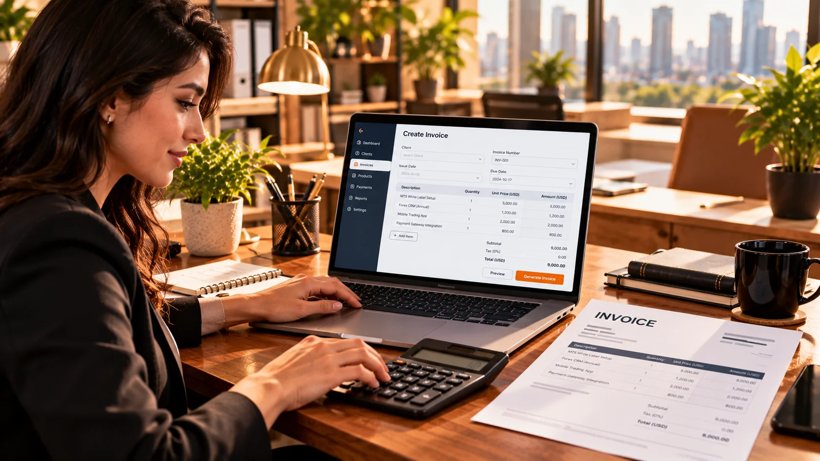 An accountant preparing an invoice