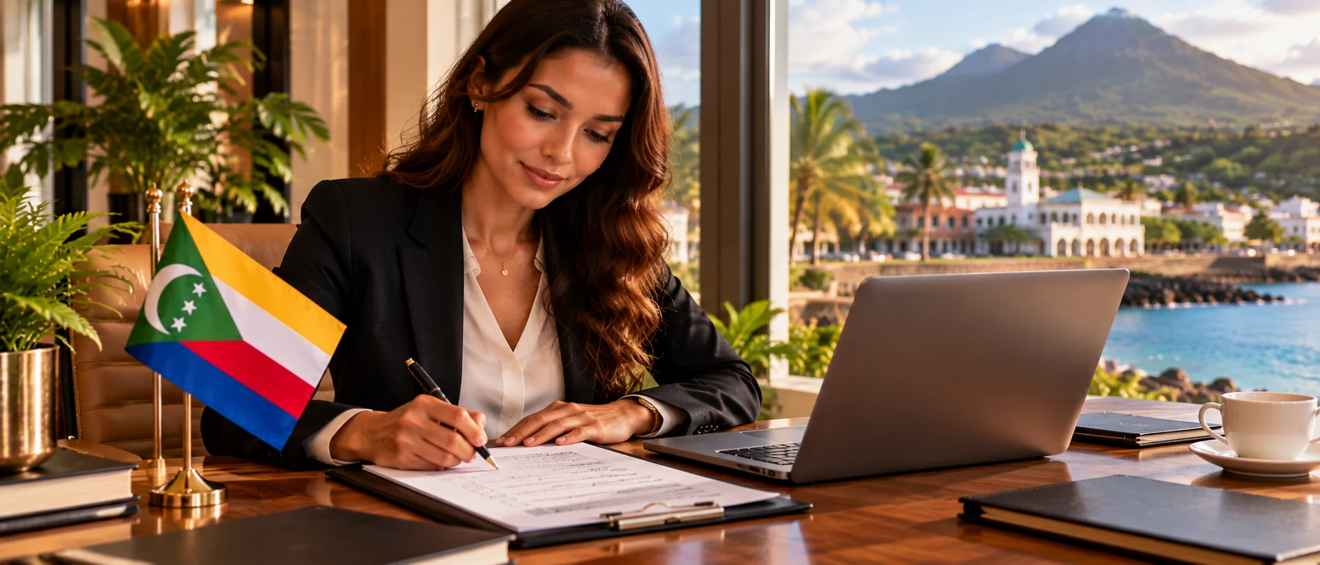 A consultant with a laptop and checklist