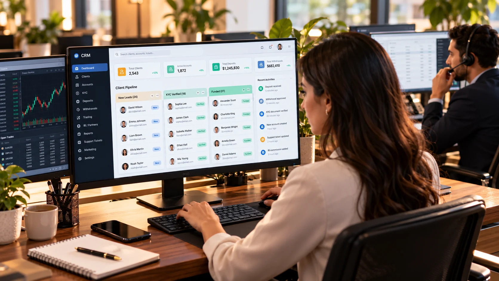 A back-office team working in a CRM