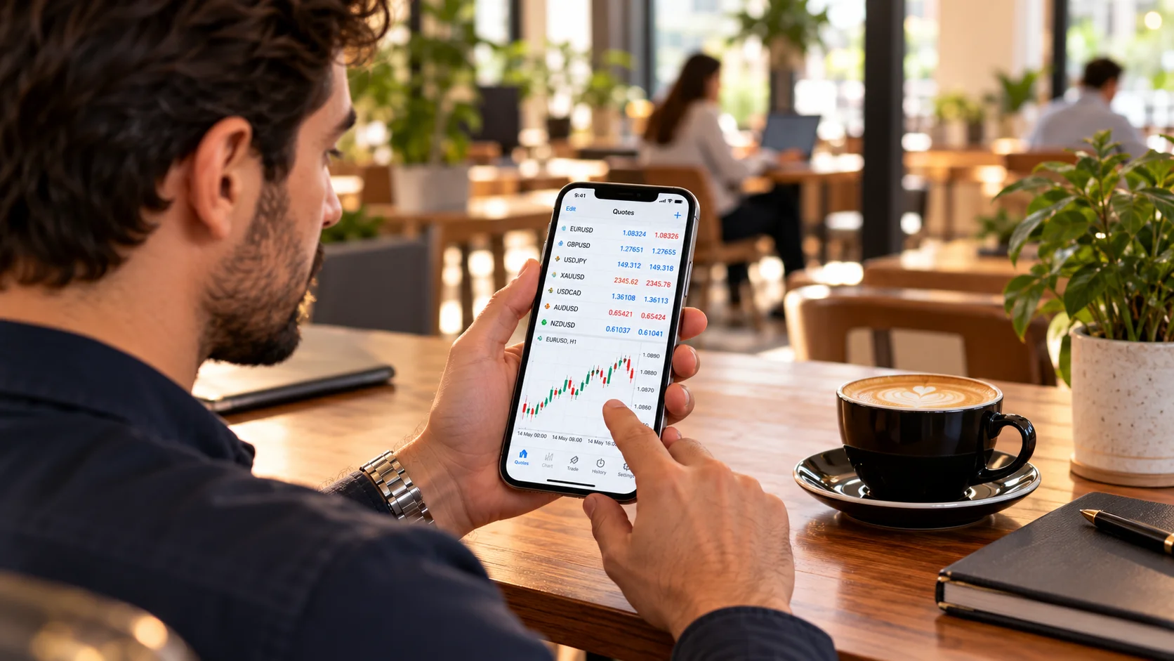 A man checking quotes on the MetaTrader 5 mobile app
