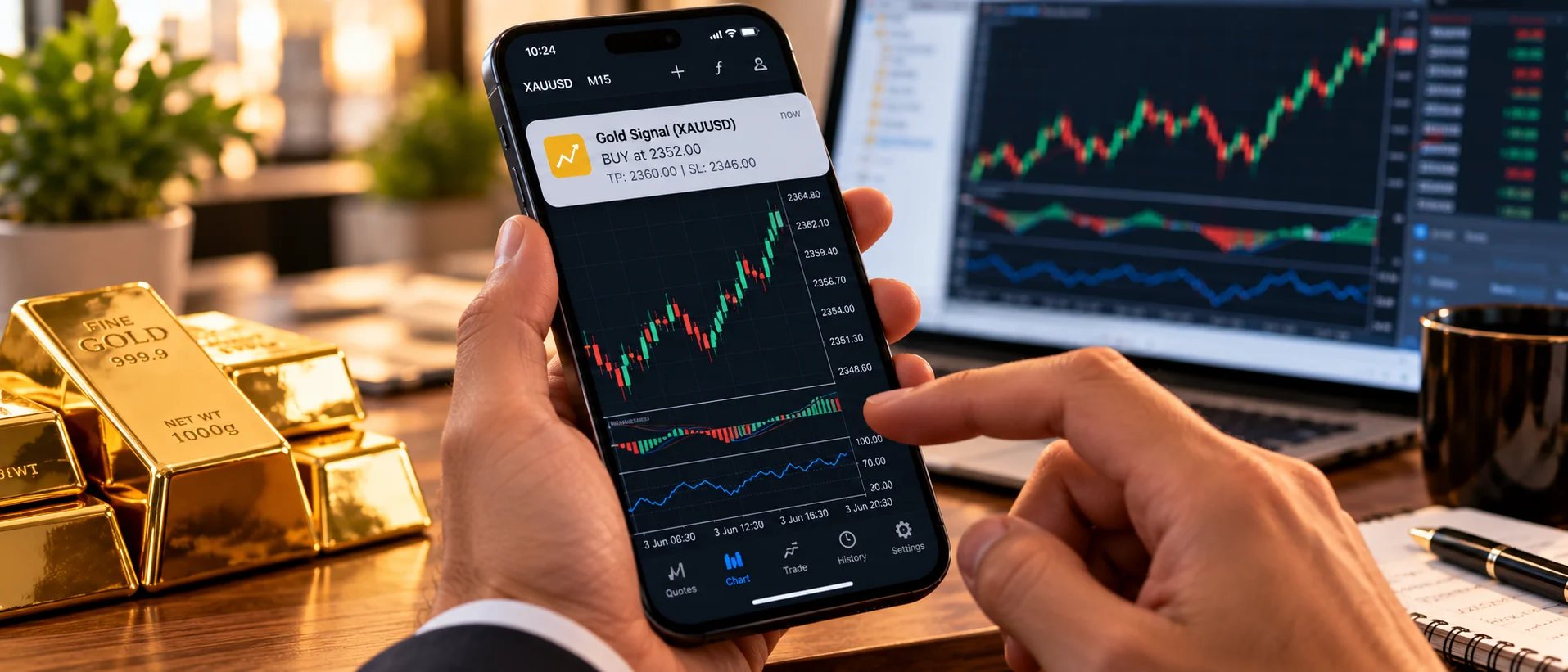 A gold signal notification on a phone