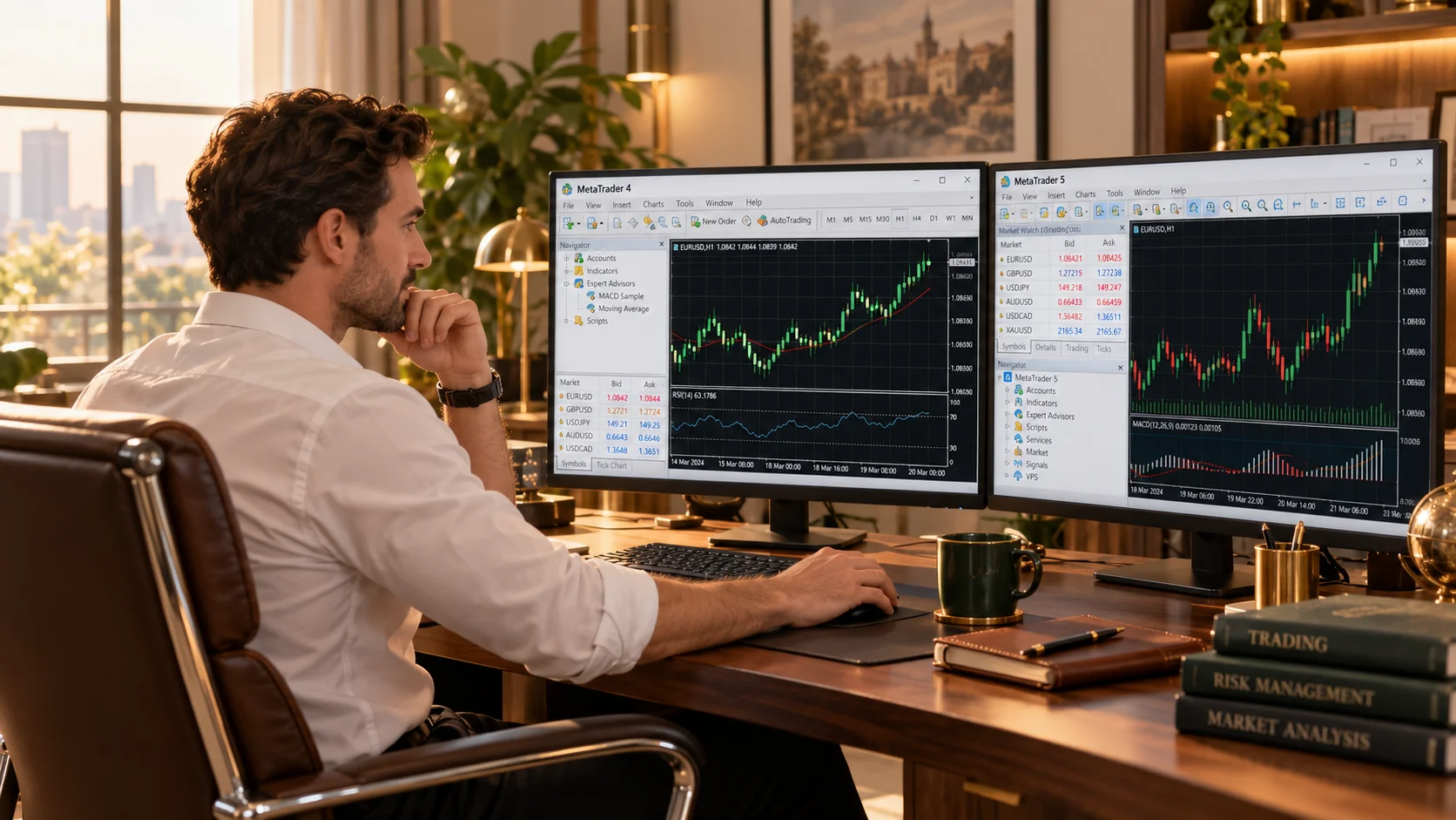 A trader at a classic MetaTrader 4 terminal
