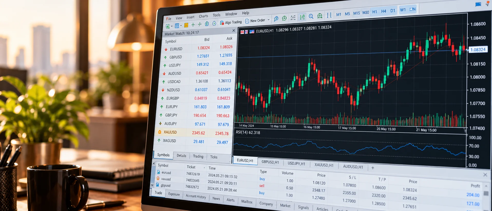 The MetaTrader 5 Market Watch and chart