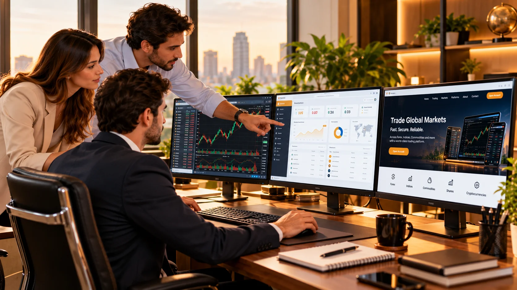 A broker team reviewing the platform, CRM and website
