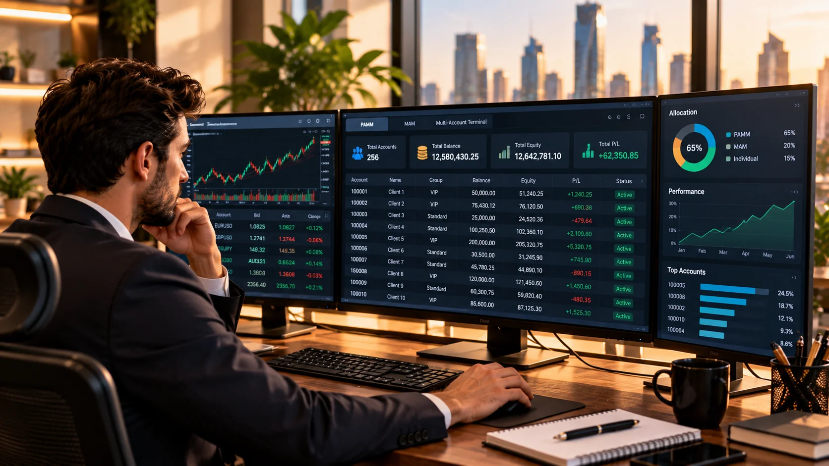 A fund manager at a multi-account terminal